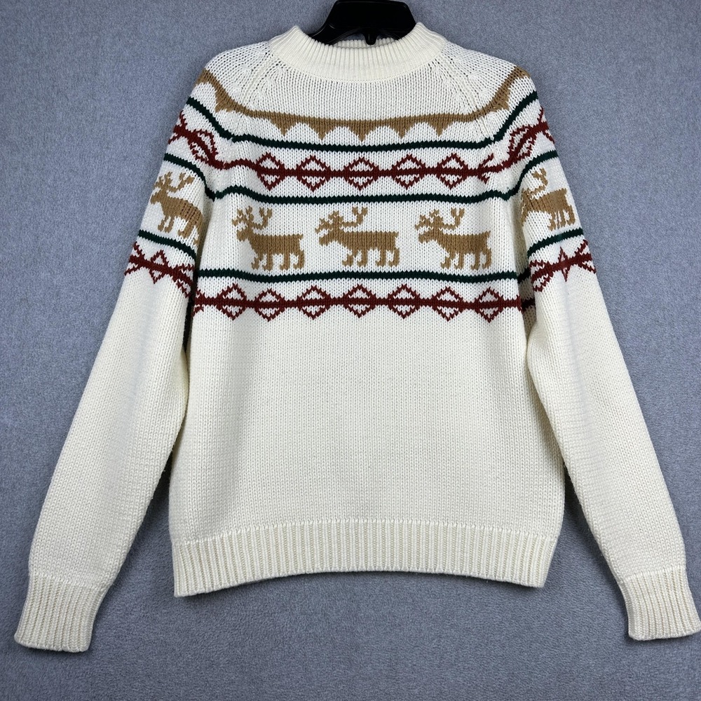 Vintage Sigallo Sweater Mens Large White Reindeer Fair Isle Christmas Knit 80s